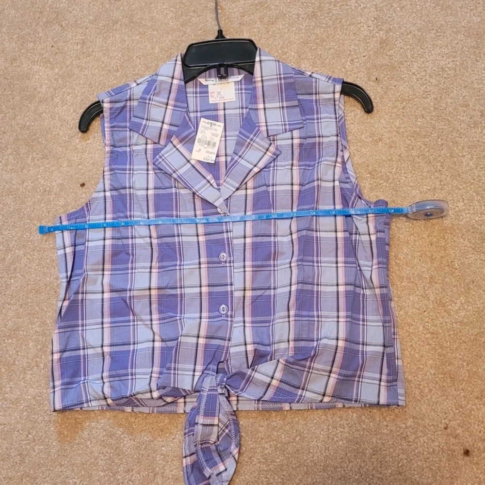 Tailor B. Moss Lavender Plaid Tie-Front Sleeveless Top - Picture 4 of 5